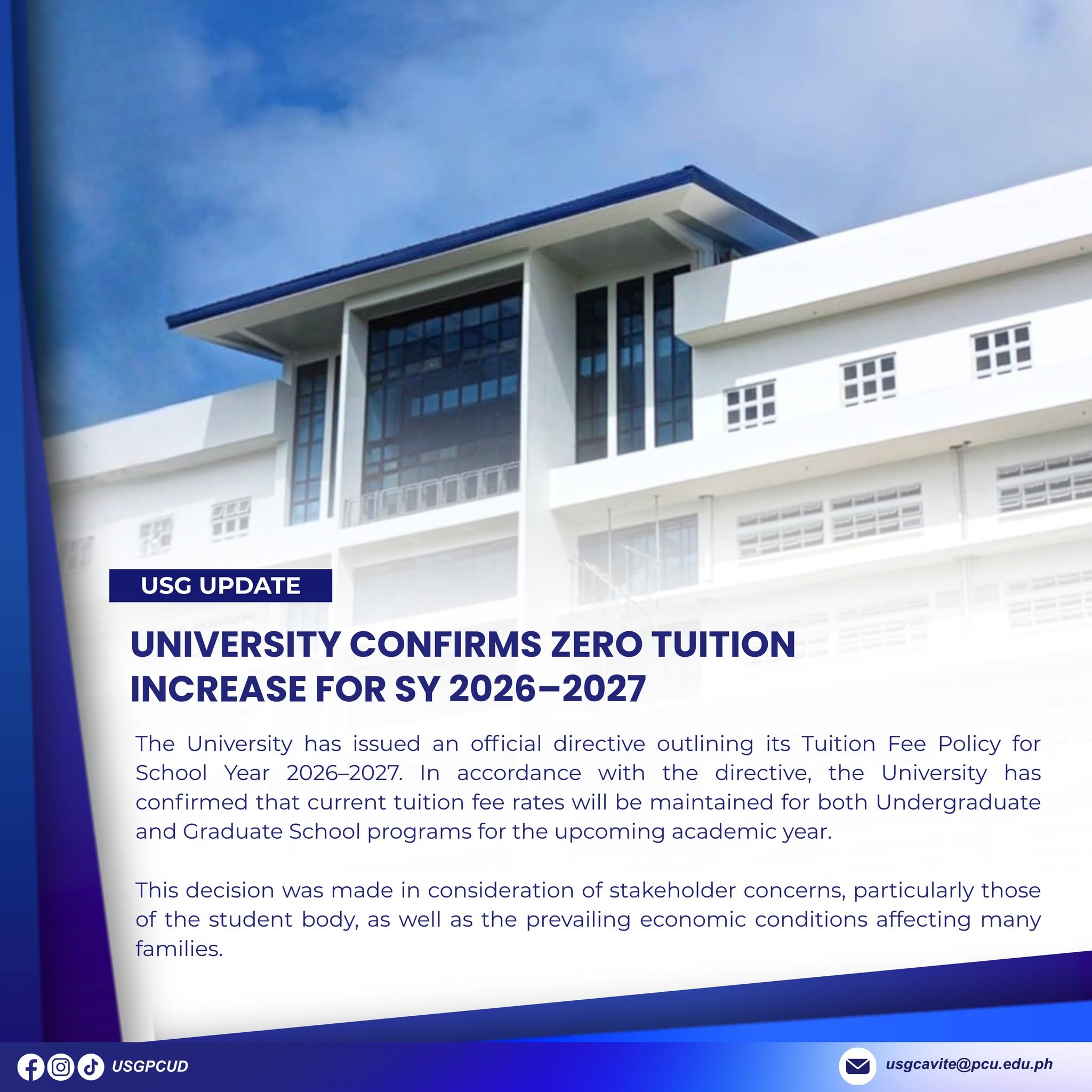 Zero Tuition Increase announcement photo